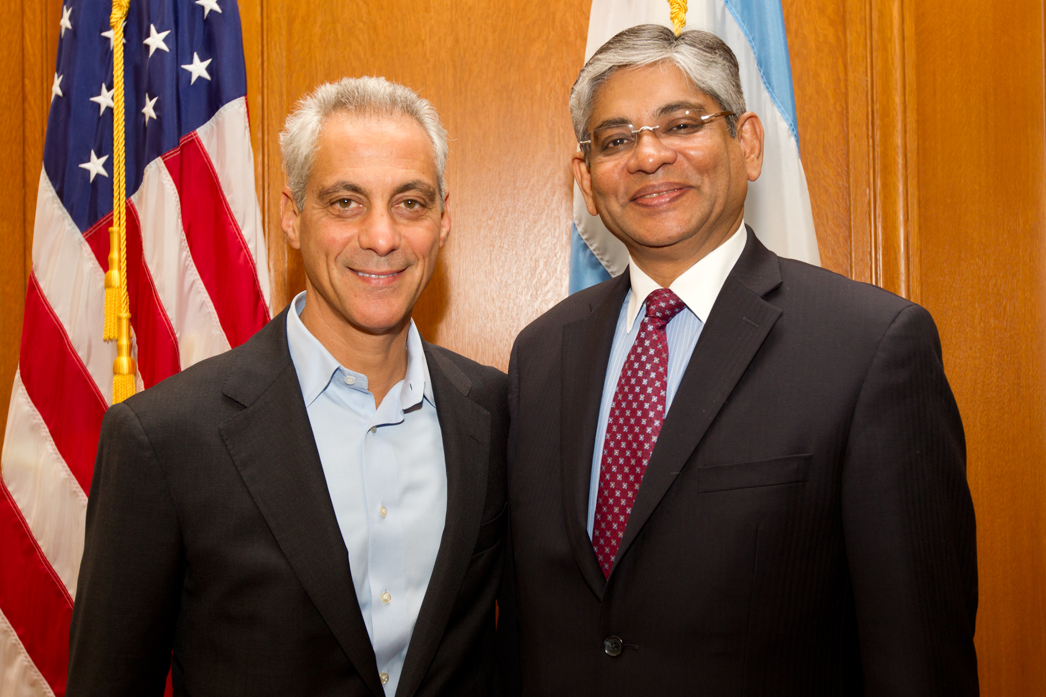 Mayor Emanuel Welcomes to Chicago Arun Kumar Singh, Indian Ambassador to the United States.